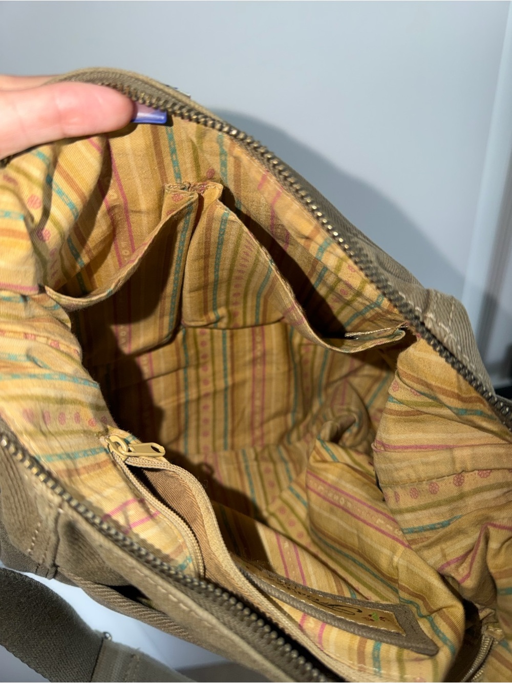 Vintage Fossil 1954 Canvas Shoulder Bag Y2K Olive Green Hobo Purse Leather Trim - Picture 9 of 9